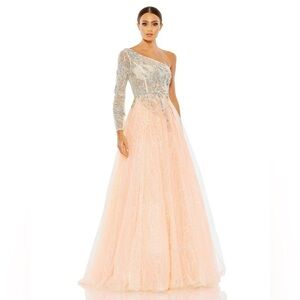 Mac Duggal 20232 NWT Light Pink Embroidered One Shoulder Bodice Ballgown